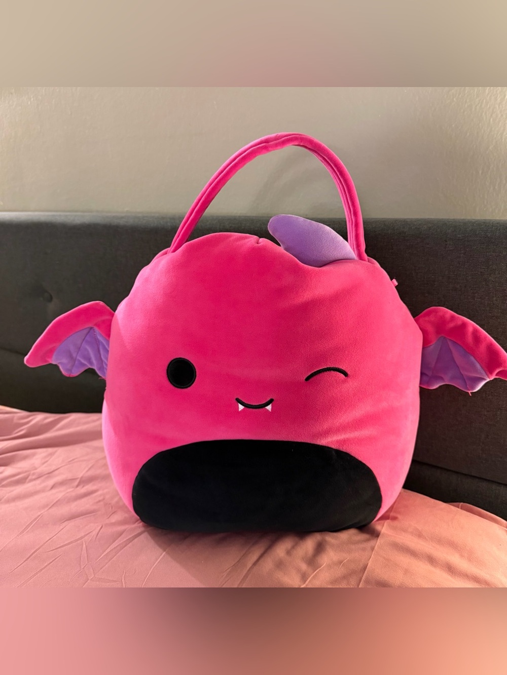 Pink Winking Plush Bat Tote